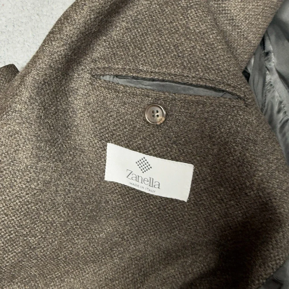 Zanella Blazer Mens 44R Brown Herringbone Wool Cashmere Blend Sports Coat‎ Tweed